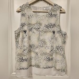 Rose & Olive leopard grey black cream neutral sleeveless blouse size XL